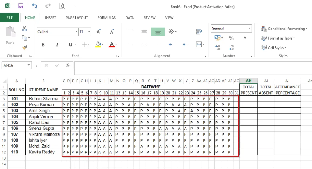 Excel मे attendance sheet कैसे बनाए