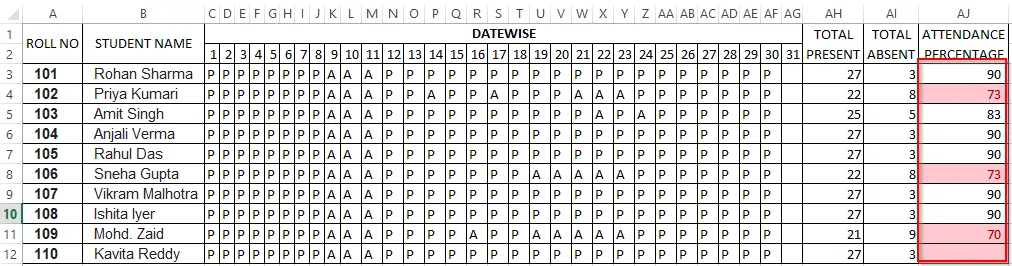 Excel मे attendance sheet कैसे बनाए