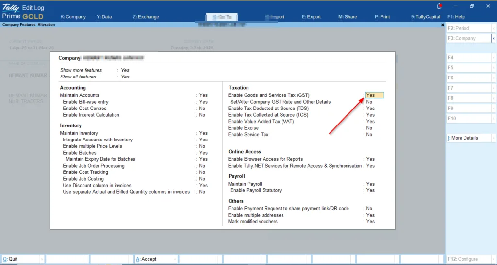 Tally मे Bill कैसे बनाए - gst enable करने का process