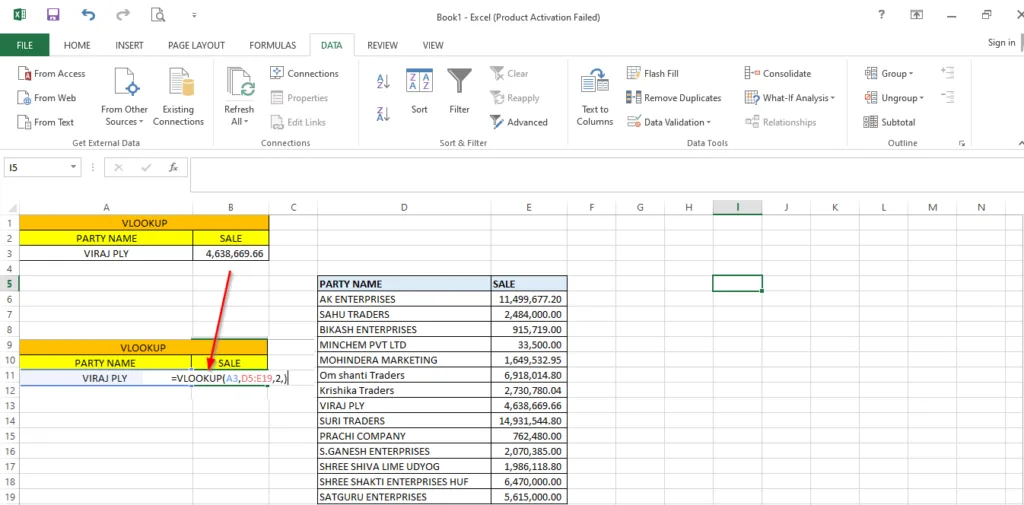 MS Excel Formulas - Vlookup function 