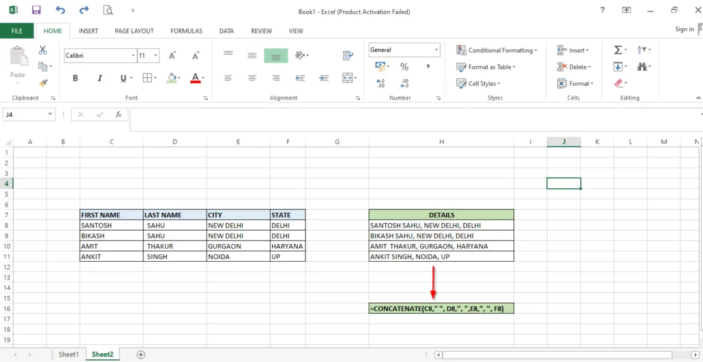 MS Excel Formulas- CONCATENATE function uses 