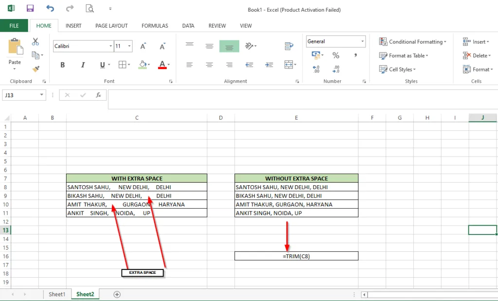 MS Excel Formulas- TRIM formulas 