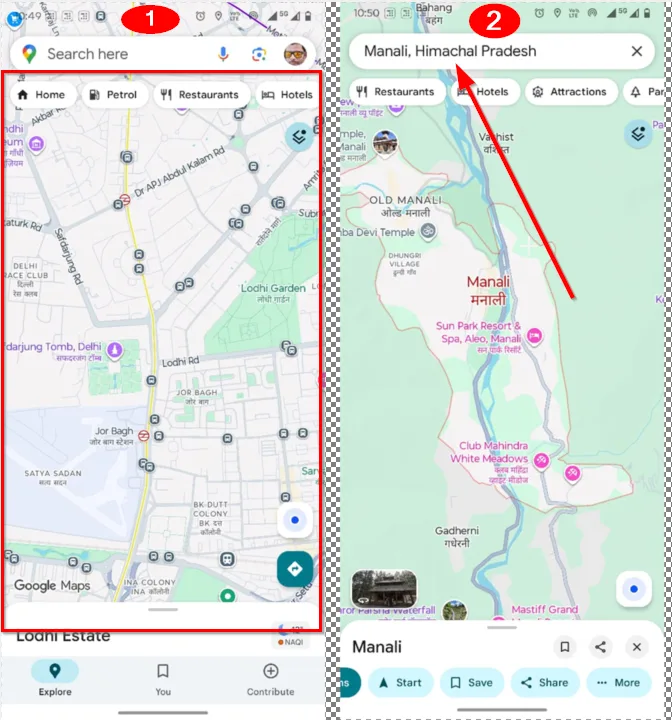 Google Maps बिना इंटरनेट के चलाएं- Route search karne ka screenshot